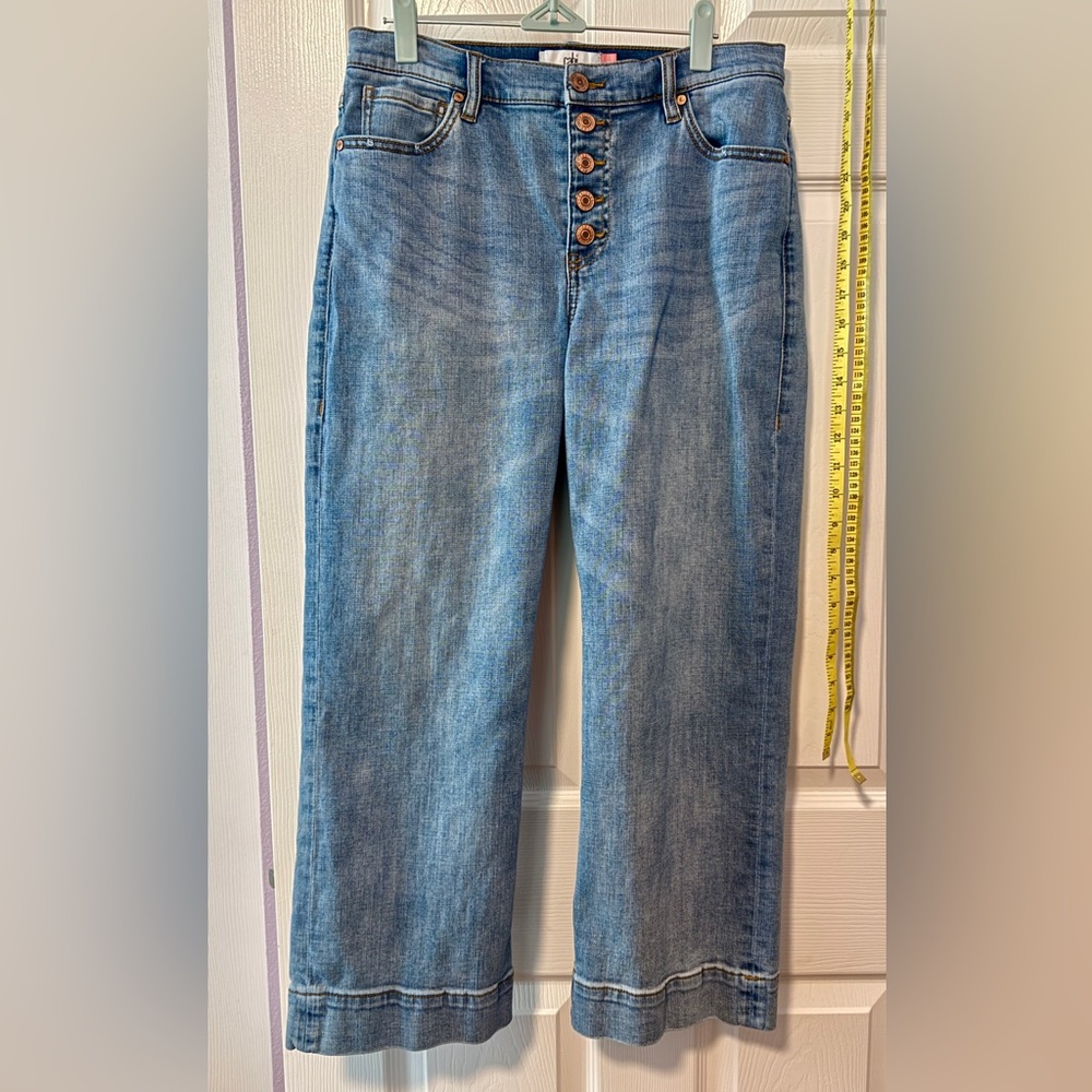 CAbi Blue Flare Jeans with Button Detail